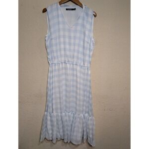 Lauren Ralph Lauren Sleeveless Gingham Midi Dress‎ Size 10 Blue White
